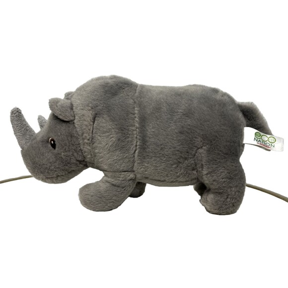 Aurora Eco Nation Plush Rhinoceros Stuffed Animal Gray Rhino Eco Friendly 6x11in - Picture 1 of 5